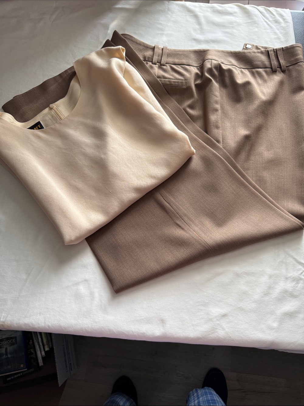 Lafayette 148 New York Taupe Tailored Trousers with Cream Top